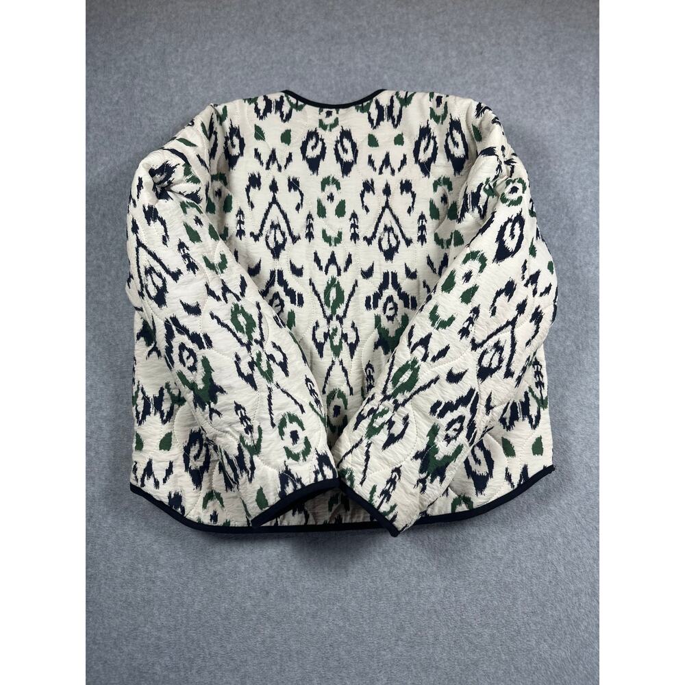 Zara Quilted Bomber Jacket Size Medium Cream Green Navy Multicolor Pattern EUC - Picture 9 of 11